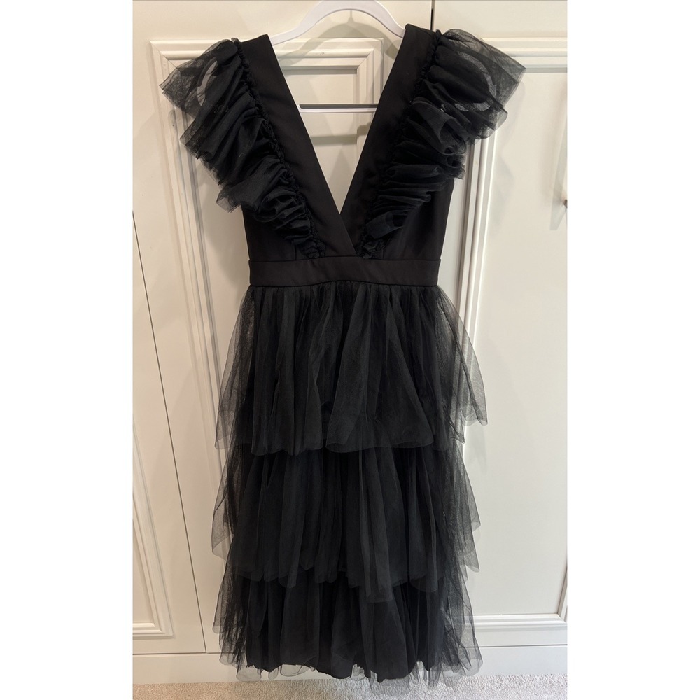 Faeriesty Black Tulle Tiered MIDI Dress Whimsigoth Fairy Grunge Prom